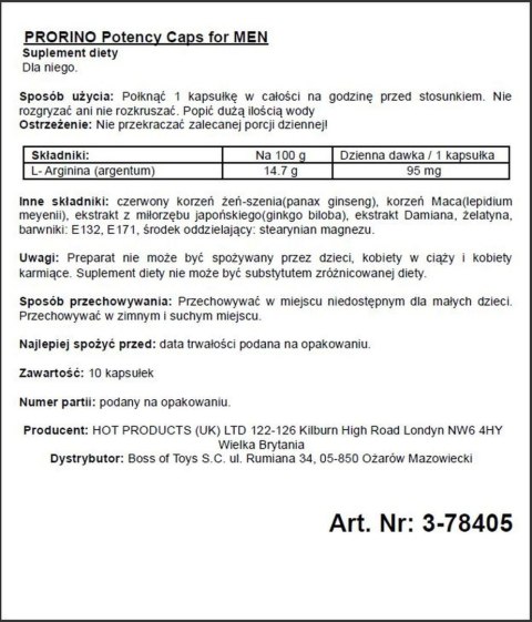 Supl.diety-PRORINO Men- 10pcs black line Potency Caps HOT Productions & Vertriebs GmbH