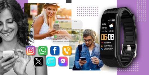 Smartwatch GIEWONT Czarno Jasnofioletowy 2 Paski GW200-8 Giewont