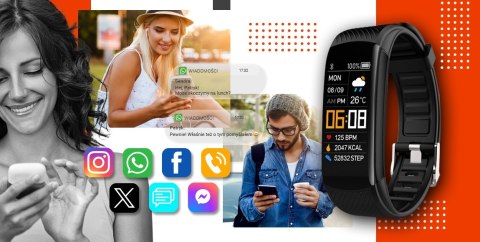 Smartwatch GIEWONT Czarno Pomarańczowy 2 Paski GW200-9 Giewont