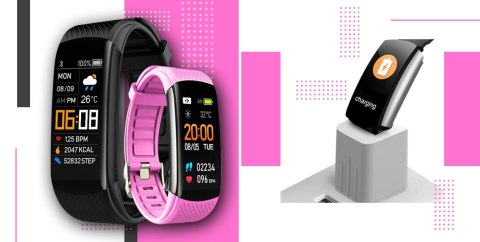 Smartwatch GIEWONT Czarno Różowy 2 Paski GW200-4 Giewont