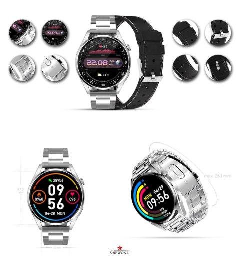 Smartwatch GIEWONT Vertex SmartCall GW450-5 Silver/Carbon Leather Giewont