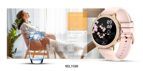 Smartwatch Damski VELTORI VT310-1 Złota Bransoleta + Różowy Pasek Silikonowy VELTORI