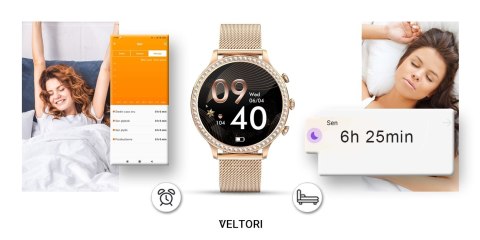 Smartwatch Damski VELTORI VT310-1 Złota Bransoleta + Różowy Pasek Silikonowy VELTORI
