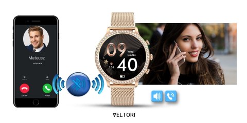 Smartwatch Damski VELTORI VT310-1 Złota Bransoleta + Różowy Pasek Silikonowy VELTORI