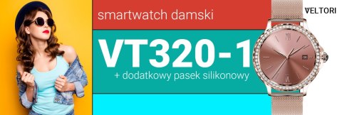 Smartwatch Damski VELTORI VT320-1 Złota Bransoleta + Różowy Pasek Silikonowy VELTORI