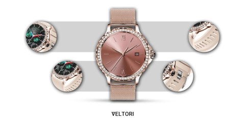 Smartwatch Damski VELTORI VT320-1 Złota Bransoleta + Różowy Pasek Silikonowy VELTORI