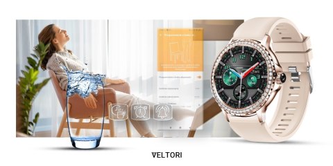 Smartwatch Damski VELTORI VT320-1 Złota Bransoleta + Różowy Pasek Silikonowy VELTORI