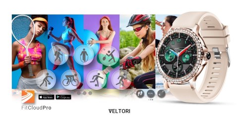 Smartwatch Damski VELTORI VT320-1 Złota Bransoleta + Różowy Pasek Silikonowy VELTORI