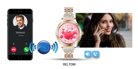 Smartwatch Damski VELTORI VT350-1 Bransoleta Różowe Złoto VELTORI