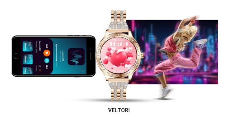 Smartwatch Damski VELTORI VT350-1 Bransoleta Różowe Złoto VELTORI