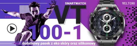 Smartwatch VELTORI VT100-1 + Czarny Pasek Silikonowy + Czarny Eko Skóra VELTORI