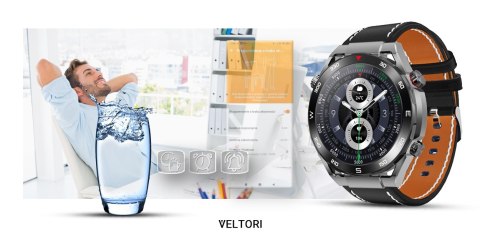 Smartwatch VELTORI VT100-1 + Czarny Pasek Silikonowy + Czarny Eko Skóra VELTORI