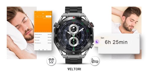 Smartwatch VELTORI VT100-1 + Czarny Pasek Silikonowy + Czarny Eko Skóra VELTORI