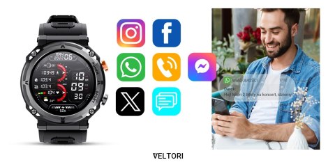 Smartwatch VELTORI VT130-1 Czarny Pasek Silikonowy VELTORI