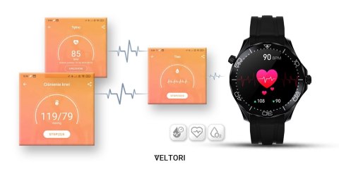 Smartwatch VELTORI VT150-1 Czarny Pasek Silikonowy + Czarna Bransoleta VELTORI