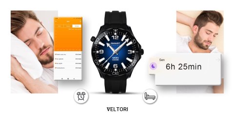 Smartwatch VELTORI VT150-1 Czarny Pasek Silikonowy + Czarna Bransoleta VELTORI
