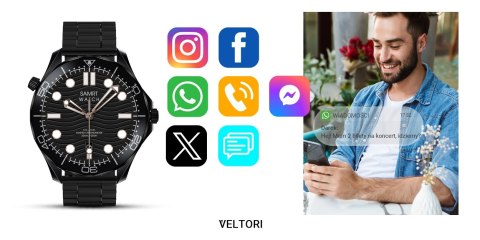 Smartwatch VELTORI VT150-1 Czarny Pasek Silikonowy + Czarna Bransoleta VELTORI