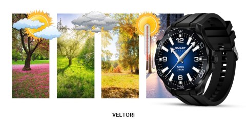 Smartwatch VELTORI VT150-1 Czarny Pasek Silikonowy + Czarna Bransoleta VELTORI