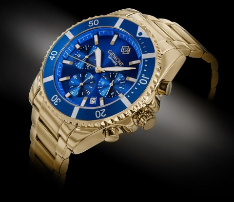 Zegarek Męski Giewont Chronograph Sapphire Złoto Niebieski GW3970-B6 Giewont