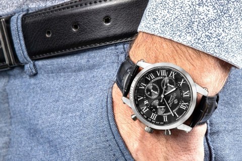 Zegarek Męski Giewont Chronograph Sapphire Srebrno Czarny GW6260-A2 Giewont