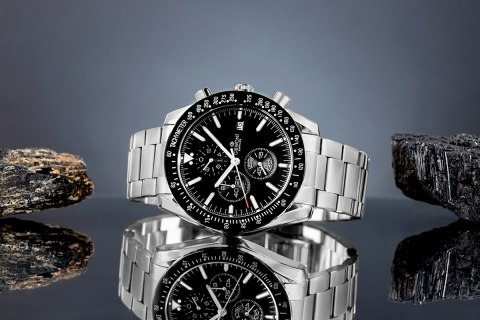 Zegarek Męski Giewont Chronograph Sapphire Srebrno Czarny GW8720-B2 Giewont