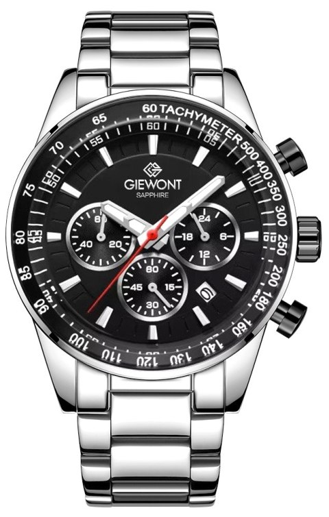 Zegarek Męski Giewont Chronograph Sapphire Srebrno Czarny GW9140-B1 Giewont