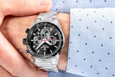 Zegarek Męski Giewont Chronograph Sapphire Srebrno Czarny GW9140-B1 Giewont