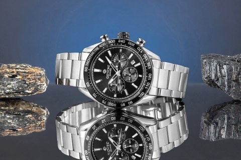 Zegarek Męski Giewont Chronograph Sapphire Srebrno Czarny GW9580-B1 Giewont
