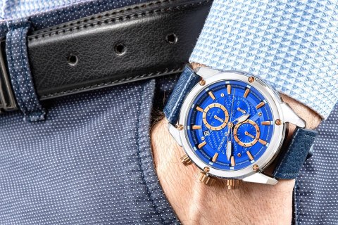 Zegarek Męski Giewont Chronograph Sapphire Srebrno Niebieski GW8810-A2 Giewont