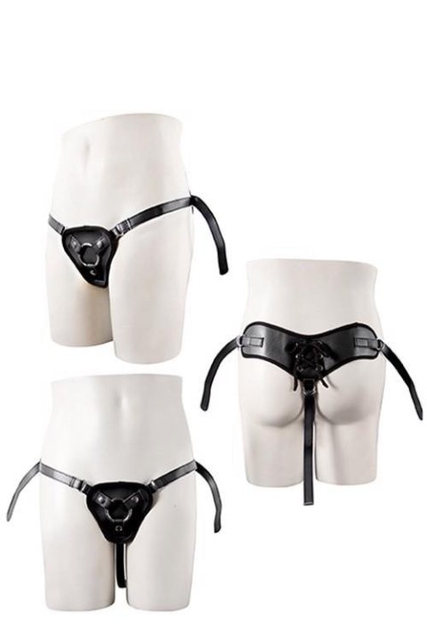 STRAPON BLACK PU HARNESS WITH TWO RINGS TONGA