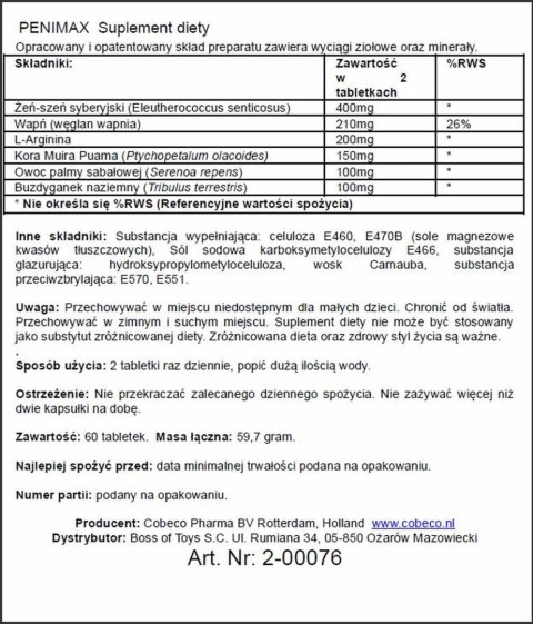 Supl.diety-PENIMAX (60 PCS) LAVETRA Cobeco Pharma Wholesale BV