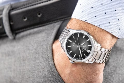 Zegarek Męski Giewont Elegance Sapphire Srebrno Czarny GW5160-B2 Giewont