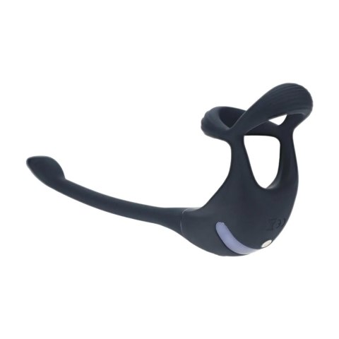 Remote Control Vibrating Silicone Tri O Cockring with Prostate Stimulator - Black SHOTS