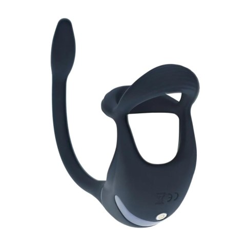 Remote Control Vibrating Silicone Tri O Cockring with Prostate Stimulator - Black SHOTS
