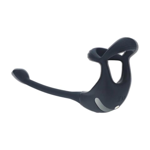 Remote Control Vibrating Silicone Tri O Cockring with Prostate Stimulator - Black SHOTS