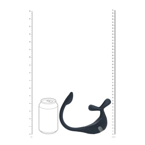 Remote Control Vibrating Silicone Tri O Cockring with Prostate Stimulator - Black SHOTS