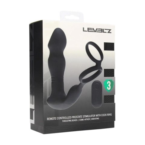 Remote Control Vibrating Thrusting Come-Hither Silicone Prostate Stimulator with Cockring - Black SHOTS