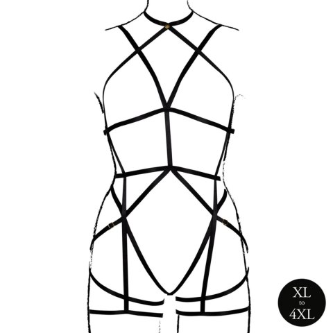 Strappy Open Cup Body Harness with Garters - Plus Size - Black SHOTS