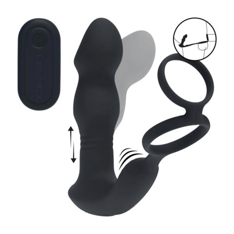 Remote Control Vibrating Thrusting Come-Hither Silicone Prostate Stimulator with Cockring - Black SHOTS