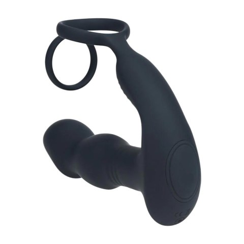 Remote Control Vibrating Thrusting Come-Hither Silicone Prostate Stimulator with Cockring - Black SHOTS