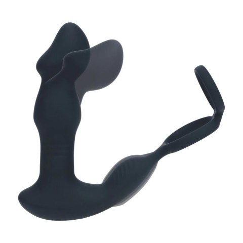 Remote Control Vibrating Thrusting Come-Hither Silicone Prostate Stimulator with Cockring - Black SHOTS