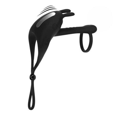 Adjustable Bunny Vibrating Silicone Lasso Cockring and Shaft Loop - Black SHOTS