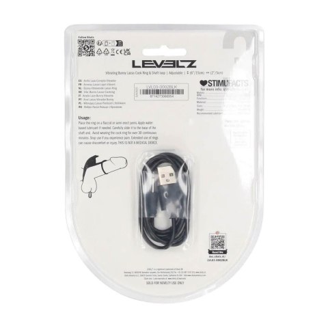 Adjustable Bunny Vibrating Silicone Lasso Cockring and Shaft Loop - Black SHOTS