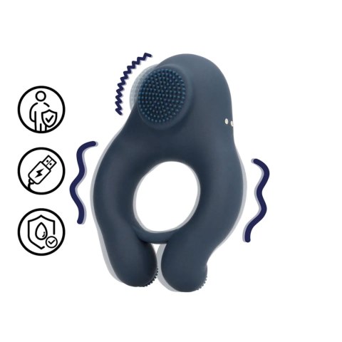 Vibrating Cockring with Clitoris Stimulation - Indigo Blue SHOTS