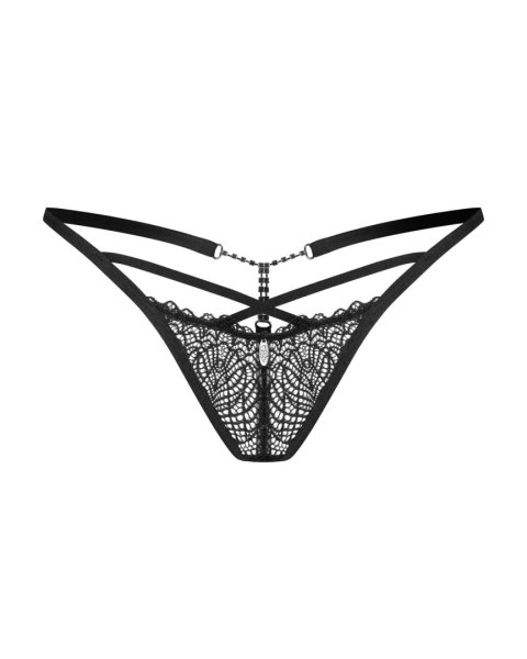 Stringi Obsessive Iliosa koronkowe z łańcuszkami czarny S/M Obsessive