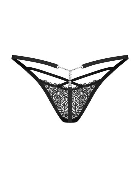 Stringi Obsessive Iliosa koronkowe z łańcuszkami czarny S/M Obsessive