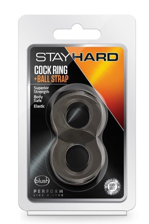 STAY HARD COCK RING AND BALL STRAP BLACK TONGA