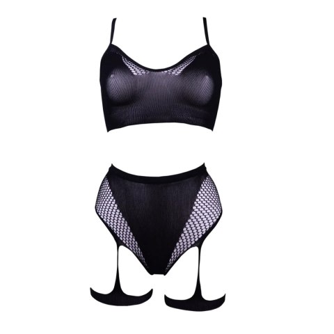 2-Piece Bra Set with Garters - One Size - Black SHOTS