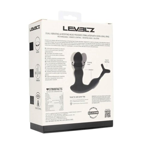 Dual Vibrating Remote Rotating Head Silicone Prostate Stimulator with Cock and Ball Ring - Black SHOTS