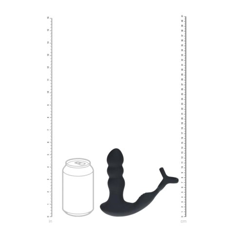 Dual Vibrating Remote Rotating Head Silicone Prostate Stimulator with Cock and Ball Ring - Black SHOTS